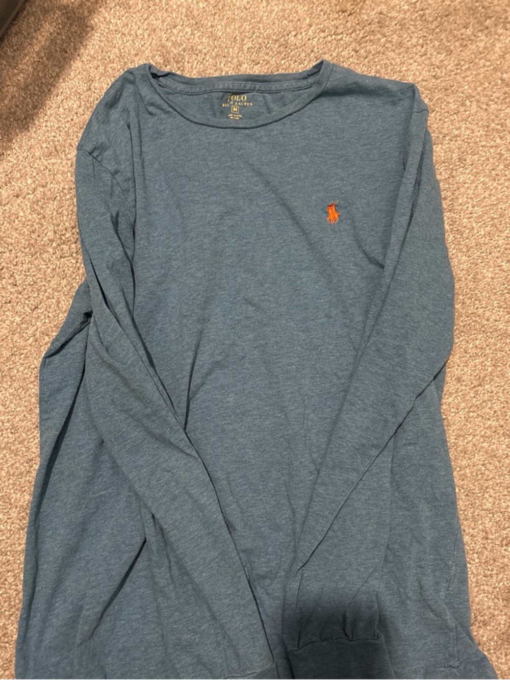 Polo by Ralph Lauren Men's Long Sleeve Tee Blue with Orange Pony